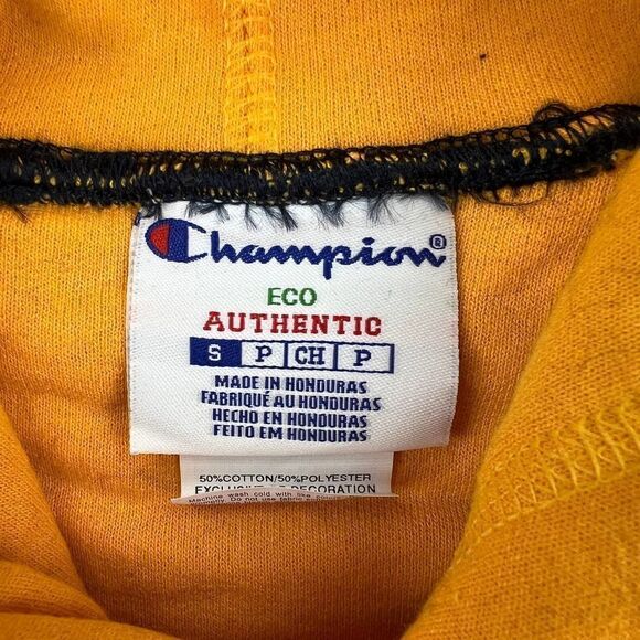 New Champion Men US S Navy Blue Orange Double Dry Eco Colorblocked Fleece Hoody - Picture 9 of 10